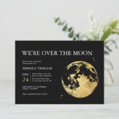 月の上のミニマルな夢想的な金ゴールド赤ちゃんシャワー 招待状 (スタンド正面)