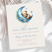 月の上の予算テディベアブルーベビーシャワー