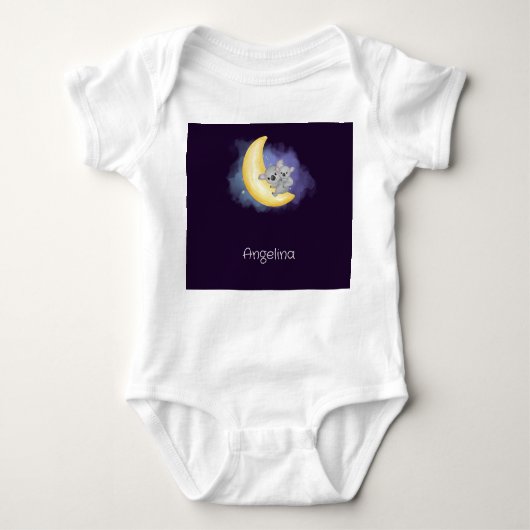 月の上の可愛いコアラ ベビーボディスーツ (正面)