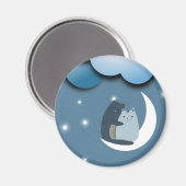 月の上の可愛らしい猫 マグネット (正面/裏面)