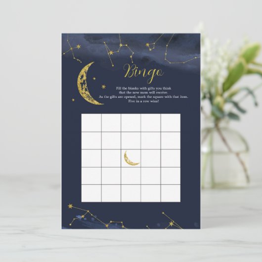 月の上の夜空の赤ちゃんシャワービンゴゲーム 招待状 (スタンド正面)