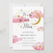 月の上の夢想的な金ゴールド女の子の赤ちゃんシャワー 招待状 (正面)