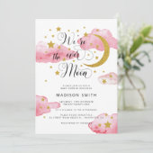 月の上の夢想的な金ゴールド女の子の赤ちゃんシャワー 招待状 (スタンド正面)