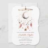 月の上の夢想的な金ゴールド女の子の赤ちゃんシャワー 招待状 (正面)