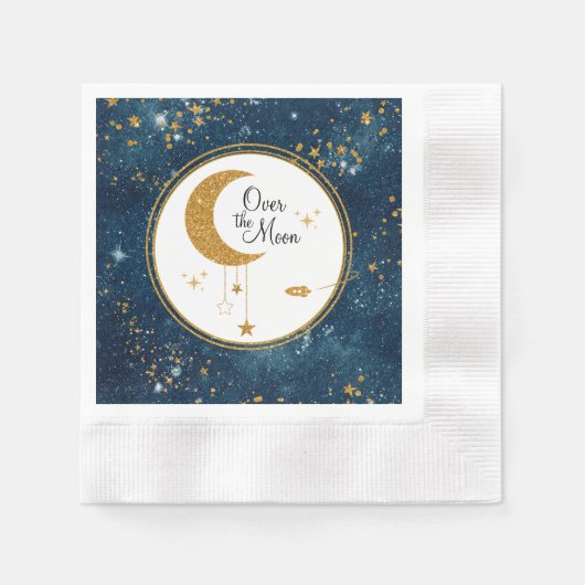 月の上の宇宙ベビーシャワー 縁ありカクテルナプキン (正面)