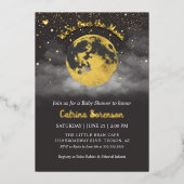 月の上の暗い金ゴールド男女兼用赤ちゃんシャワー 箔招待状 (正面)