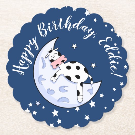 月の上の牛 ペーパーコースター (正面)