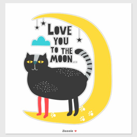 月の上の猫 シール (シート)