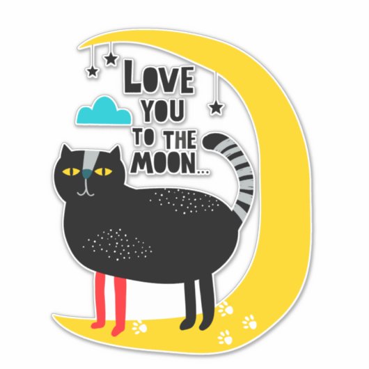 月の上の猫 シール (正面)