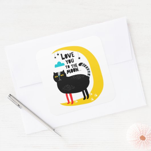 月の上の猫 スクエアシール (封筒)