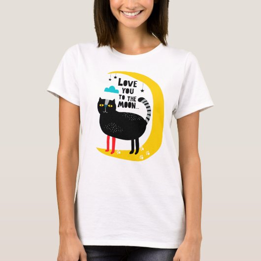 月の上の猫 Tシャツ (正面)