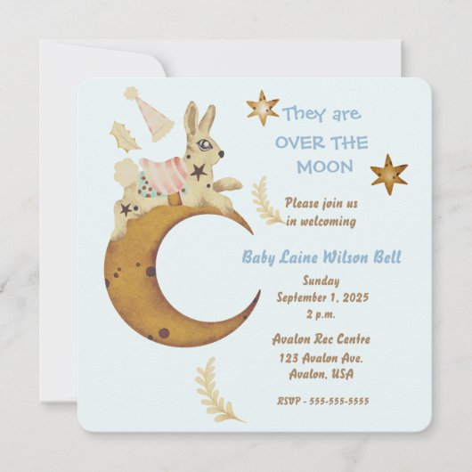 月の上の男の赤ちゃんシャワー 招待状 (正面)