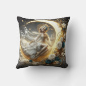 月の上の美しいスチームパンクの女性 クッション (裏面)