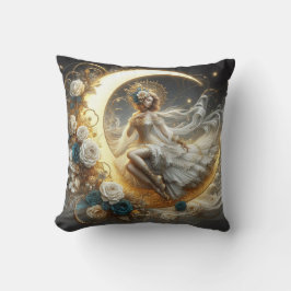 月の上の美しいスチームパンクの女性 クッション