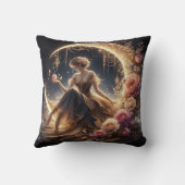 月の上の美しいスチームパンクの女性 クッション (裏面)