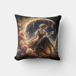 月の上の美しいスチームパンクの女性 クッション