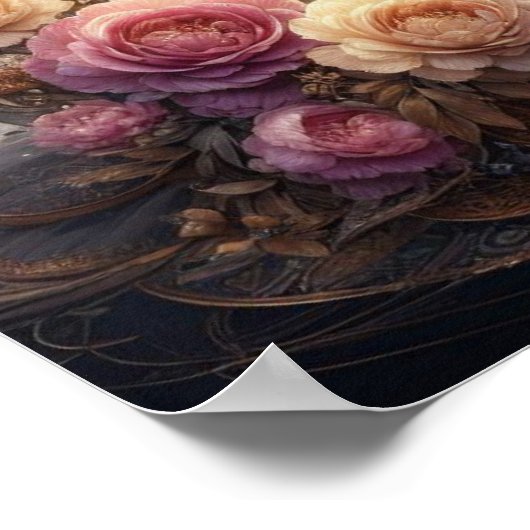 月の上の美しいスチームパンクの女性 ポスター (角)