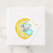 月の上の象かわいいニュートラルベビーシャワー フェイバータグ (インサイチュ)