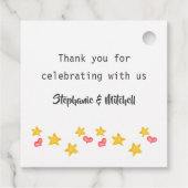 月の上の象かわいいニュートラルベビーシャワー フェイバータグ (裏面)