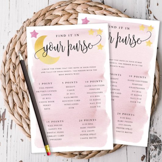 月の上の財布スカベンジャー紙ゲームカードピンク チラシ