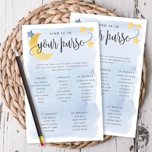 月の上の財布スカベンジャー紙ゲームカードブルー チラシ