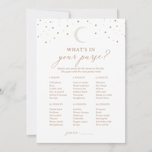 月の上の赤ちゃんシャワーあなたの財布の中にあるものを 招待状 (正面)