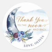 月の上の赤ちゃんシャワーありがとう海軍 ラウンドシール (正面)