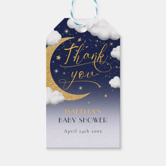 月の上の赤ちゃんシャワーありがとう ギフトタグ (正面)