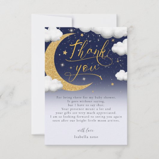月の上の赤ちゃんシャワーありがとう サンキューカード (正面)