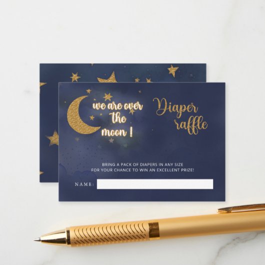 月の上の赤ちゃんシャワーおむつラッフル エンクロージャーカード (正面/裏面インサイチュ)