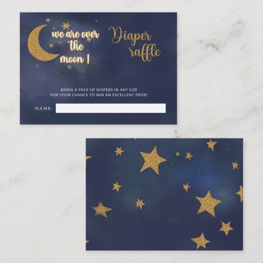 月の上の赤ちゃんシャワーおむつラッフル エンクロージャーカード (正面/裏面)