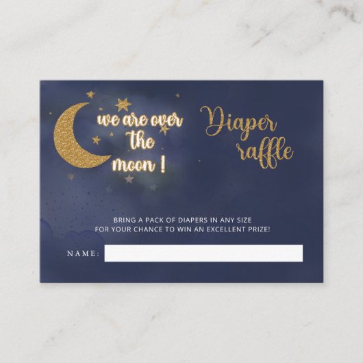 月の上の赤ちゃんシャワーおむつラッフル エンクロージャーカード (正面)