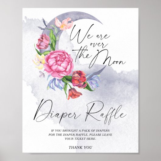 月の上の赤ちゃんシャワーおむつラッフル ポスター (正面)
