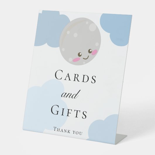 月の上の赤ちゃんシャワーカードとギフトサイン 台座サイン (正面)