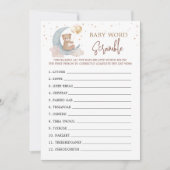 月の上の赤ちゃんシャワー単語スクランブルゲームカード 招待状 (正面)