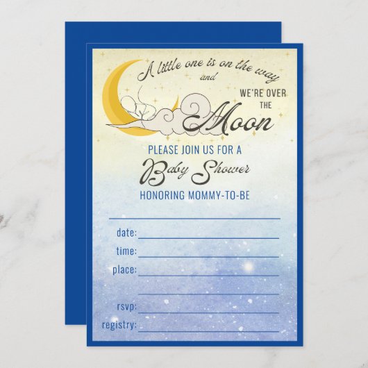 月の上の赤ちゃんシャワー招待状 招待状 (正面/裏面)
