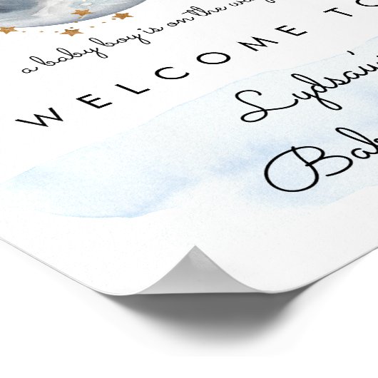 月の上の赤ちゃんシャワー歓迎サイン ポスター (角)