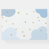 月の上の赤ちゃんシャワー青かわいい金ゴールドかわいい ゲストブック (裏面)