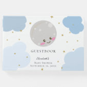 月の上の赤ちゃんシャワー青かわいい金ゴールドかわいい ゲストブック (正面)