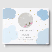月の上の赤ちゃんシャワー青かわいい金ゴールドかわいい ゲストブック (正面)