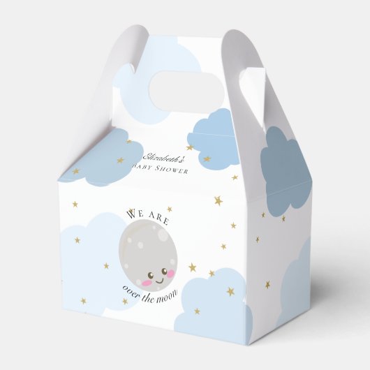 月の上の赤ちゃんシャワー青かわいい金ゴールドかわいい フェイバーボックス (裏面サイド)
