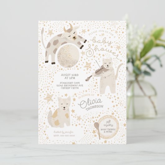 月の上の赤んお洒落坊シャワー招待状 招待状 (スタンド正面)