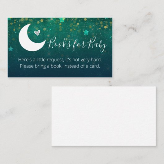 月の上の赤ん坊のシャワーの本のベビー要求 名刺 (正面/裏面)