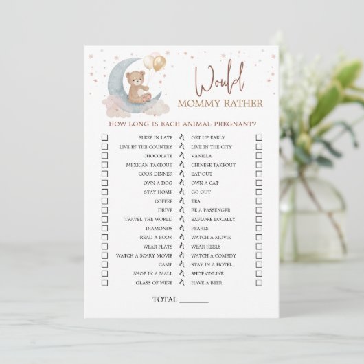 月の上の赤ん坊のシャワーはママのむしろカード 招待状 (スタンド正面)