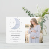 月の上の赤ん男女兼用坊のシャワー写真 招待状 (スタンド正面)