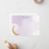 月の上の金ゴールドグリッターパープルパーソナライズされた ノートカード (正面/裏面インサイチュ)