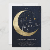 月の上の金ゴールド三日月型男の赤ちゃんシャワー 招待状 (正面)