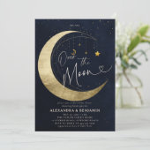 月の上の金ゴールド三日月型男の赤ちゃんシャワー 招待状 (スタンド正面)