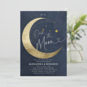 月の上の金ゴールド水色コード男の赤ちゃんシャワー 招待状 (スタンド正面)