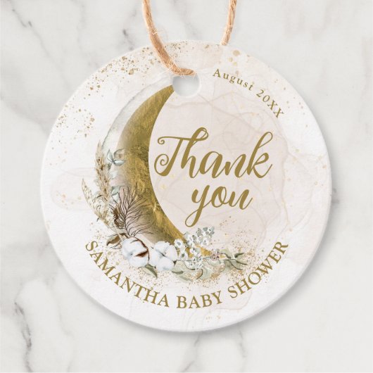 月の上の金ゴールド男女兼用の赤ちゃんシャワー フェイバータグ (正面)